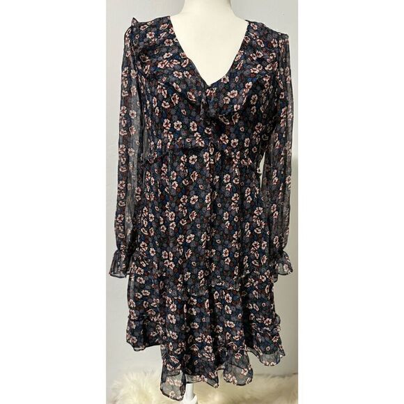 Joie 100% silk Adanson mini dress floral print ruffle sheer  long sleeve 4 - Picture 2 of 12